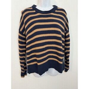 Madewell Striped Pickford Pullover Sweater Size Medium Knit Crew Neck Blue Tan